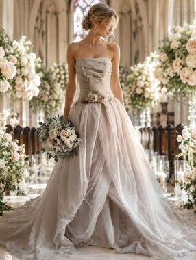 White By Vera Wang Light Gray Textured Organza Ball Gown Wedding Dress